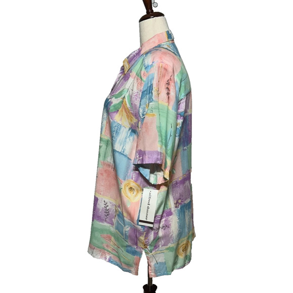 Alfred Dunner Top Women 24W Blue Purple Floral Button Up Short Sleeve Beachy NWT - Picture 6 of 9